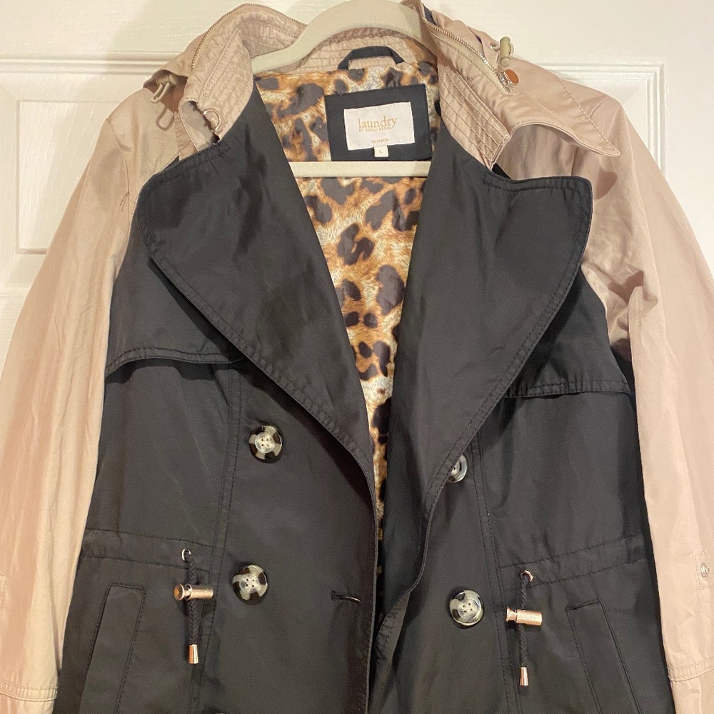 laundry by SHELLI SEGAL Black Tan Cheetah Trench-coat Size Large L